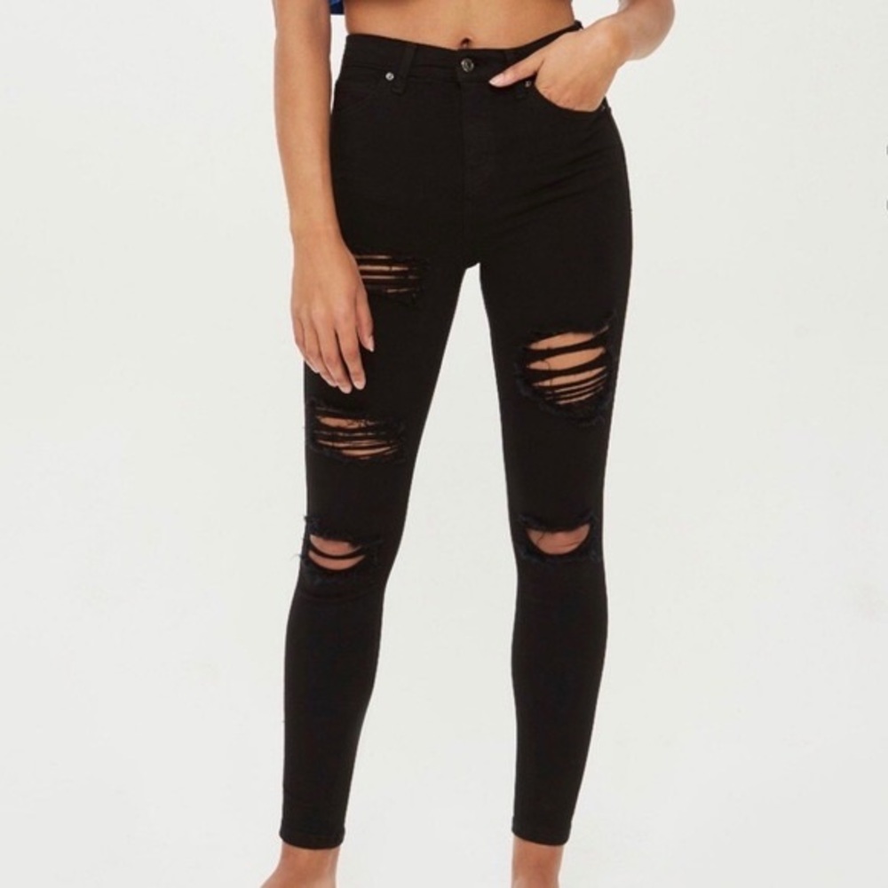 Topshop Jamie Black Ripped Skinny Jeans